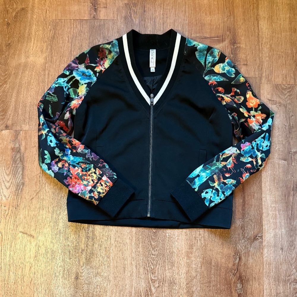 Mural Floral Sleeved Bomber jacket